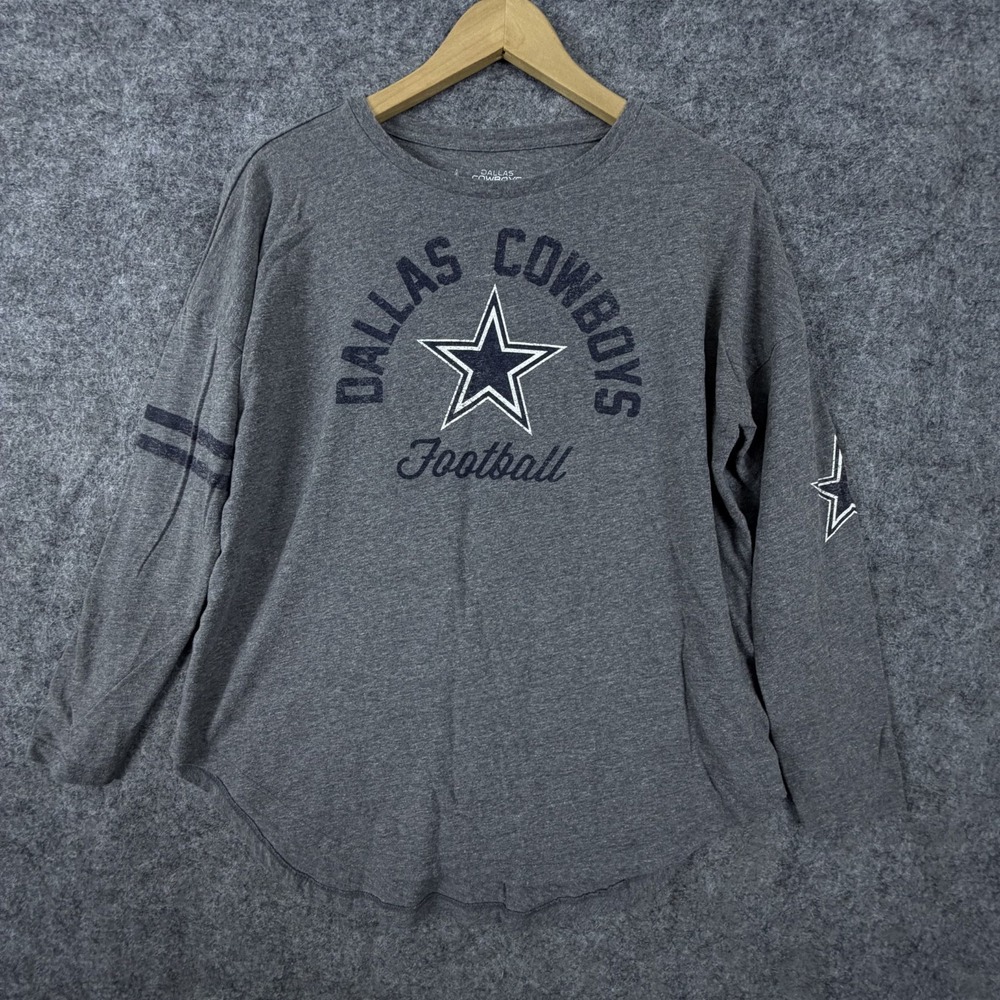 Dallas Cowboys Shirt Womens Medium Gray Football Star Authentic Cotton Pullover